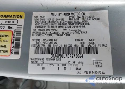 2013 Ford Fusion Hybrid Se from USA, damaged, VIN 3FA6P0LU7DR273064